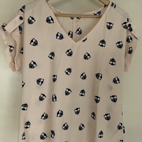 Poema Tops - Poema Adorable Owl Print Silky Top